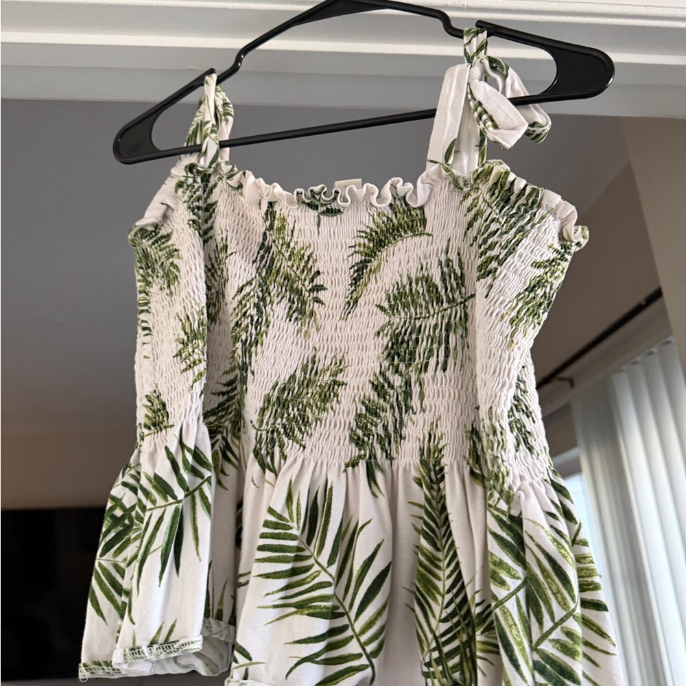 White Sundress with Green Palm Leaf Print